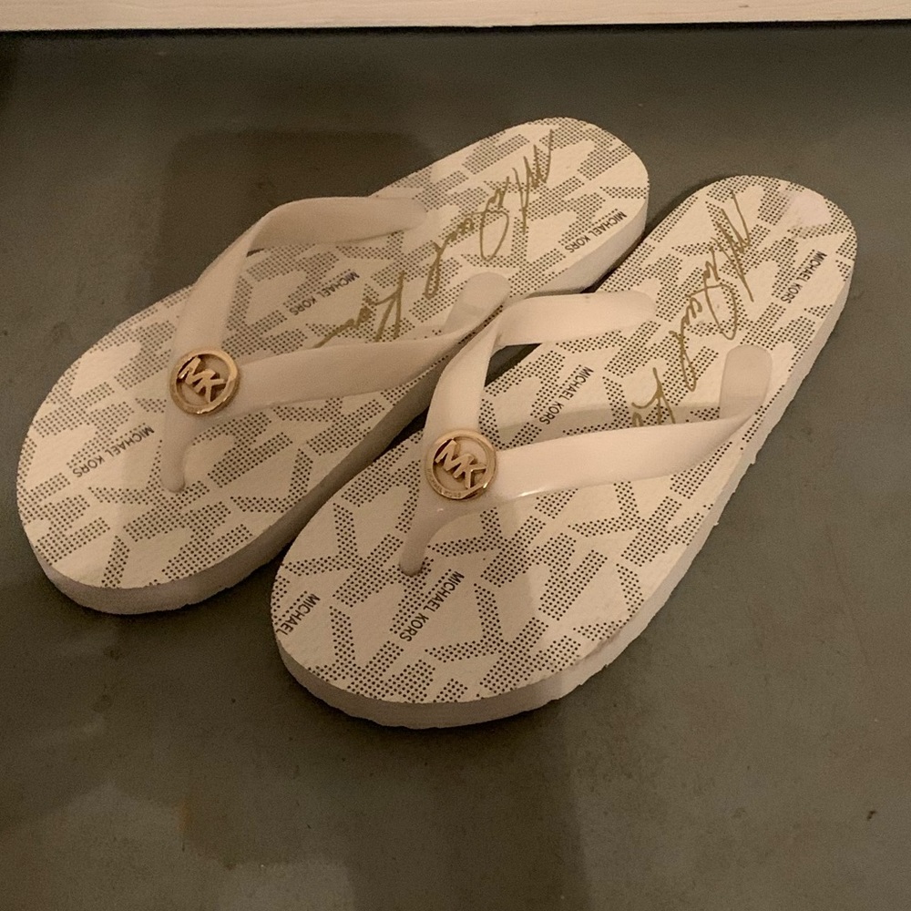 White and Gold Michael Kors Flip flops